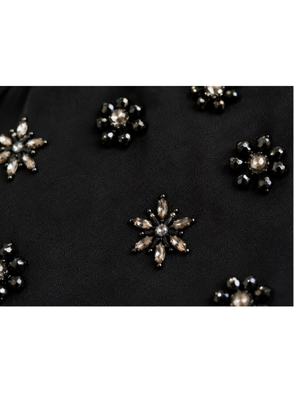 White House Black Market XS Black Embellished Beaded Rhinestone Top Chiffon Hem‎ - Picture 9 of 10